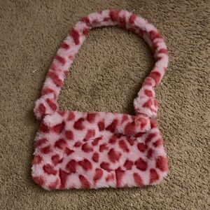 Pink Leopard Print Faux Fur Handbag